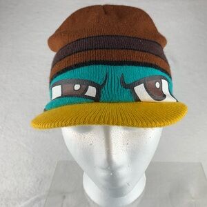 Disney Phineas & Ferb Knit Hat Perry the Platypus Face Knit Cap & Glove‎ Set